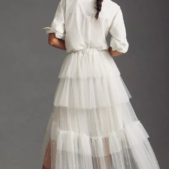 Anthropologie  - PLUS SIZE Maeve Tulle and Pearl Embellished Sheer Skirt - Picture 2 of 7